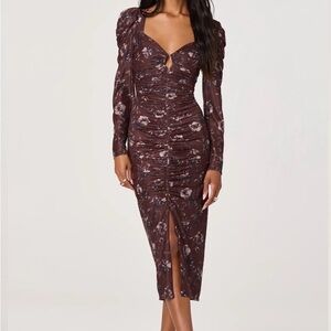 Astr Floral Long Sleeve ruched Dress